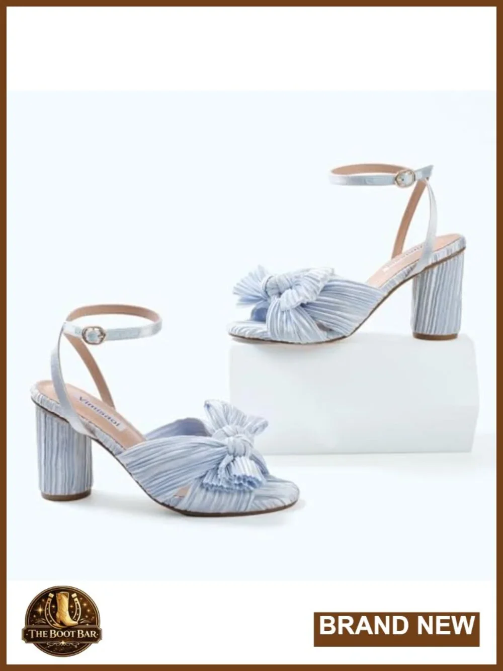 Women's Bow Pleated Heeled Sandals Open Toe Block Chunky Heel